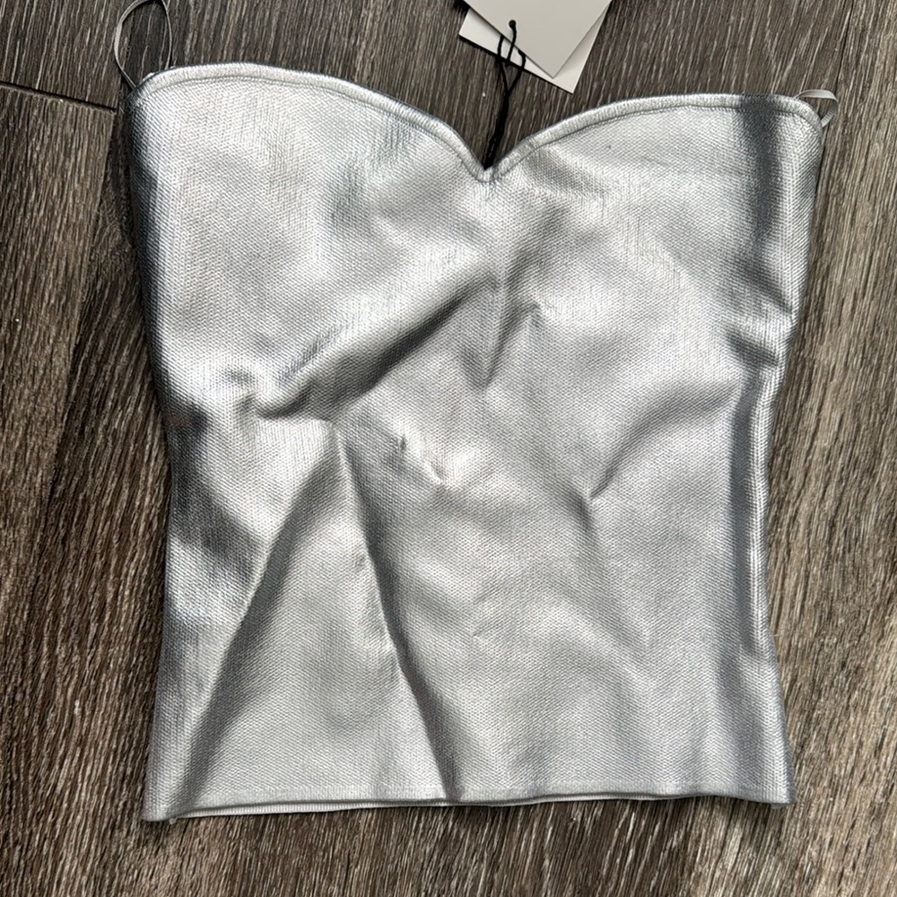 Zara Metallic Silver Top